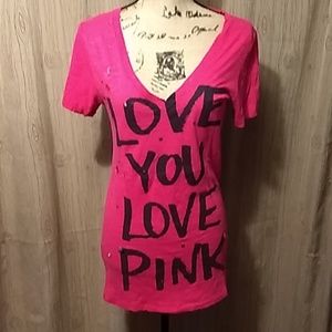 M Victoria's Secret Pink Long Berry Sequin Tee